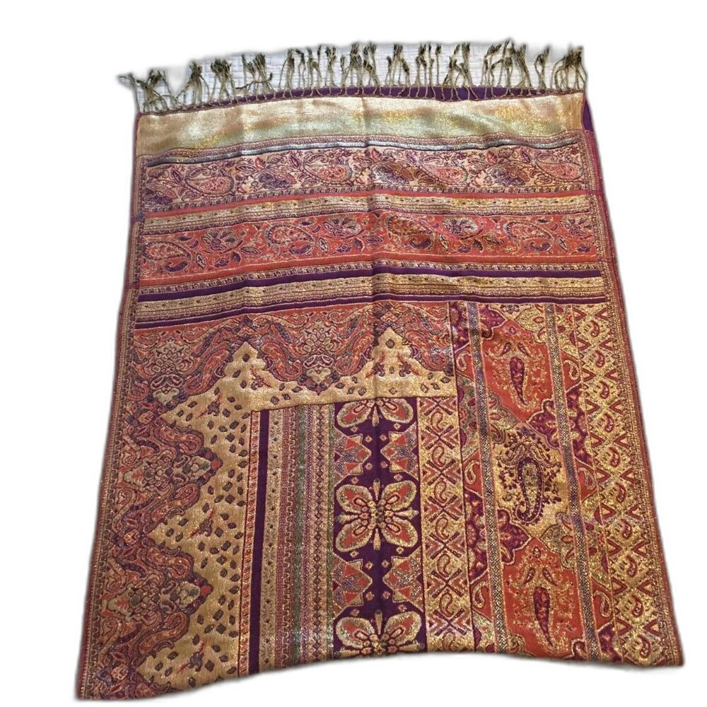 VINTAGE - PASHMINA & SILK - SCARF / SHAWL - BEAUTIFUL INDIAN MOTIF